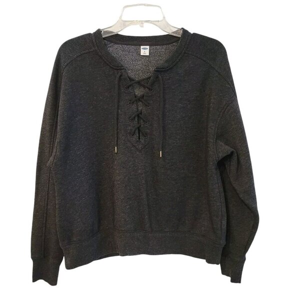 🪻BOGO🪻 Old Navy‎ Lace-Up Crew Neck Sweatshirt Semi-Cropped Fleece Size Med - Picture 1 of 8